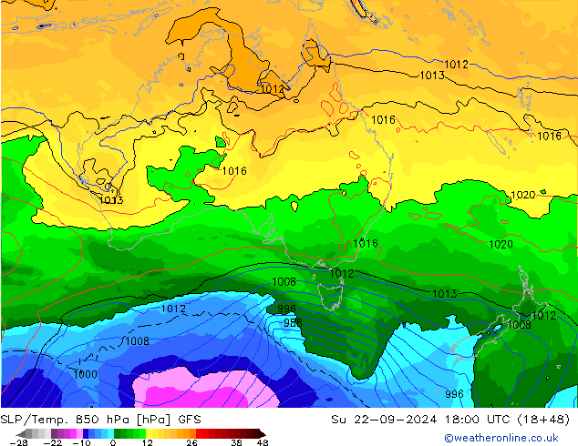 SLP/Temp. 850 hPa GFS Dom 22.09.2024 18 UTC