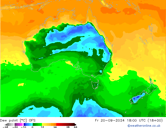 Punto di rugiada GFS ven 20.09.2024 18 UTC