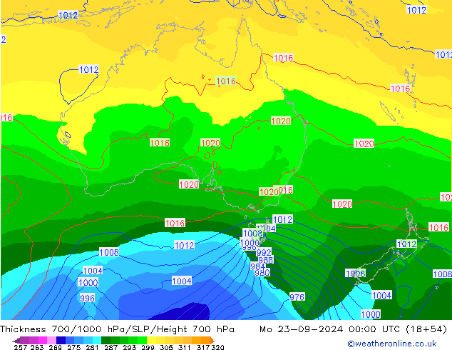 Thck 700-1000 hPa GFS Po 23.09.2024 00 UTC