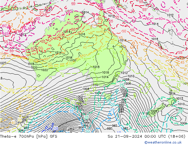 Theta-e 700hPa GFS sáb 21.09.2024 00 UTC