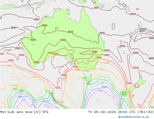 Wet bulb zero level GFS Th 26.09.2024 06 UTC