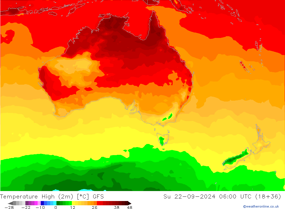 Temperature High (2m) GFS Su 22.09.2024 06 UTC