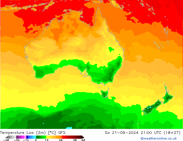 température 2m min GFS sam 21.09.2024 21 UTC