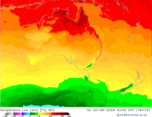 Minumum Değer (2m) GFS Paz 22.09.2024 03 UTC