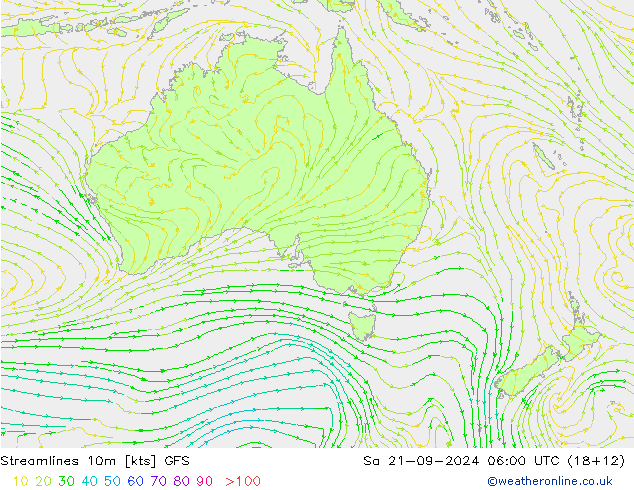 Streamlines 10m GFS Sa 21.09.2024 06 UTC