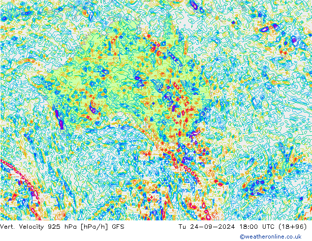 Vert. Velocity 925 hPa GFS Út 24.09.2024 18 UTC