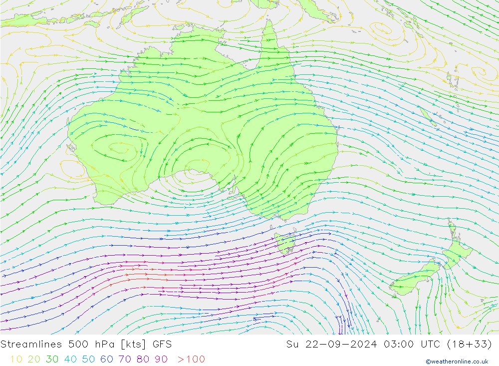 Linha de corrente 500 hPa GFS Dom 22.09.2024 03 UTC