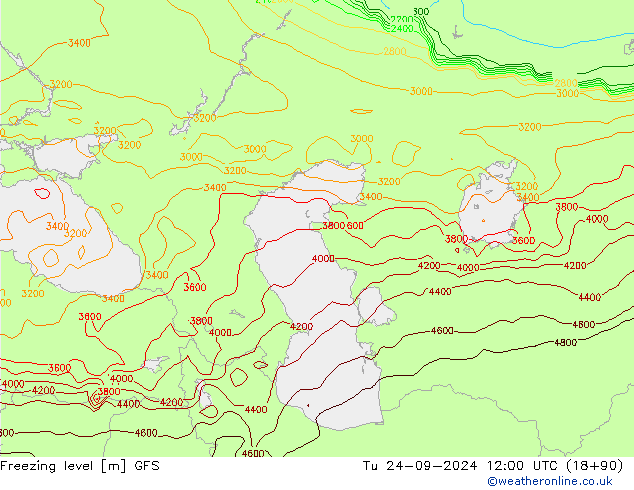 Isoterma de zero graus GFS Ter 24.09.2024 12 UTC