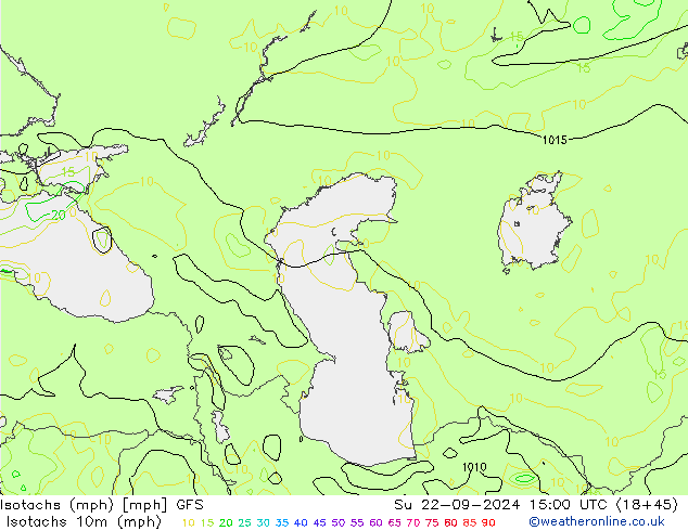 Isotachs (mph) GFS Su 22.09.2024 15 UTC