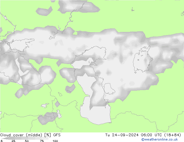 Cloud cover (middle) GFS Tu 24.09.2024 06 UTC