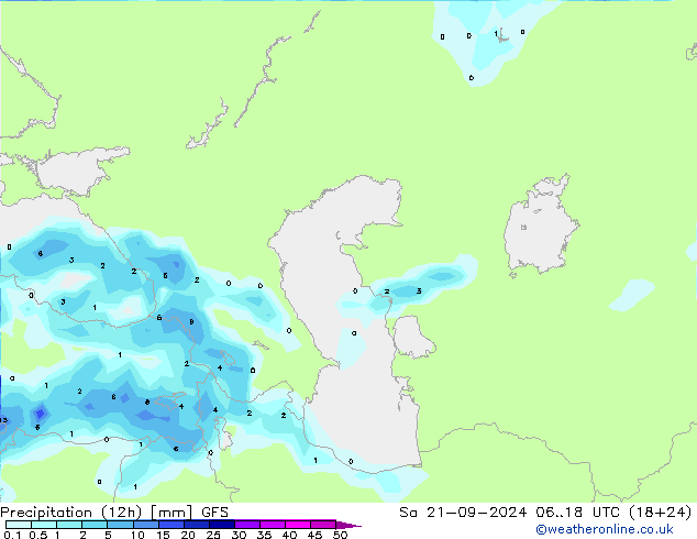 Precipitación (12h) GFS sáb 21.09.2024 18 UTC