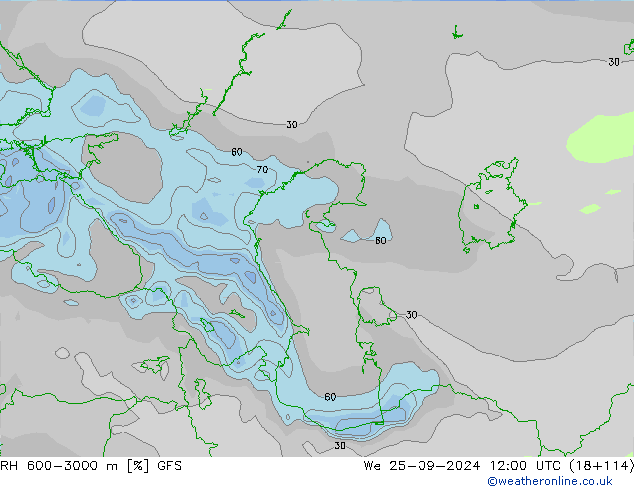 Humedad rel. 600-3000m GFS mié 25.09.2024 12 UTC