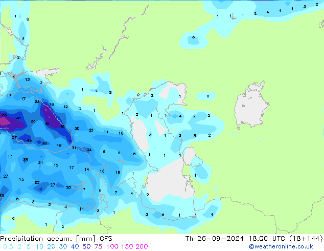 Precipitation accum. GFS gio 26.09.2024 18 UTC