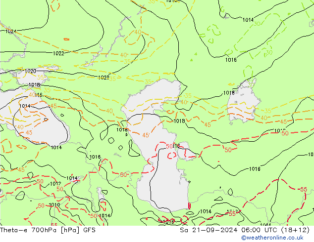 Theta-e 700hPa GFS Cts 21.09.2024 06 UTC