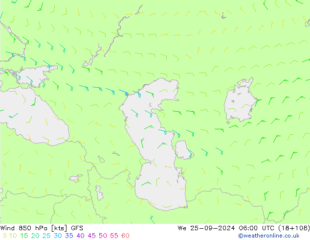 Rüzgar 850 hPa GFS Çar 25.09.2024 06 UTC