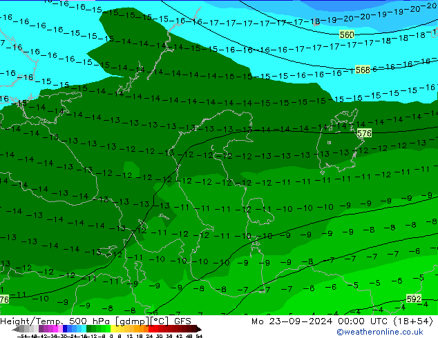 Height/Temp. 500 hPa GFS Mo 23.09.2024 00 UTC