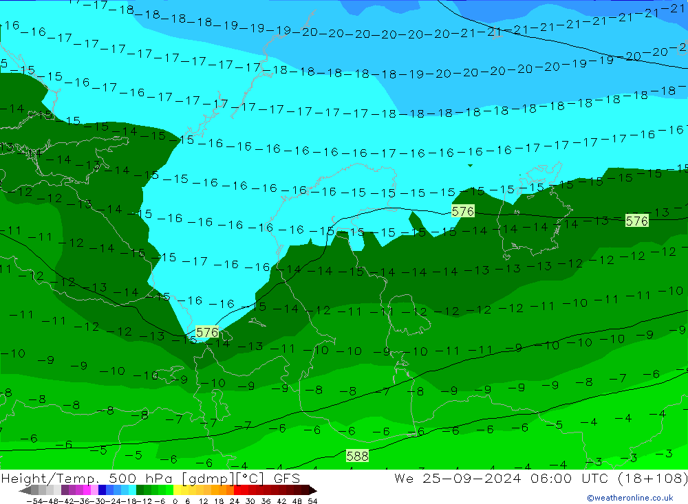 Height/Temp. 500 hPa GFS Qua 25.09.2024 06 UTC