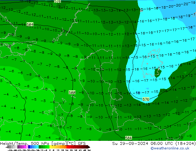 Z500/Yağmur (+YB)/Z850 GFS Paz 29.09.2024 06 UTC