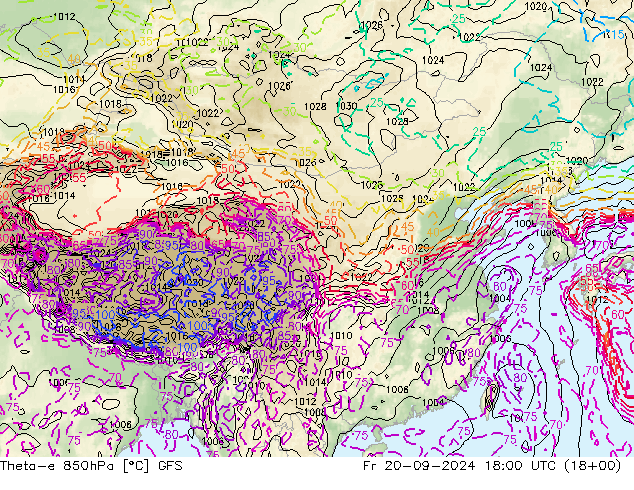 Theta-e 850hPa GFS 星期五 20.09.2024 18 UTC