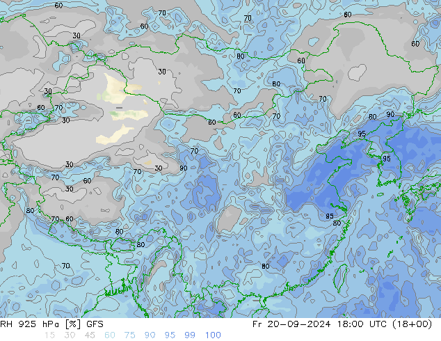 RH 925 hPa GFS Sex 20.09.2024 18 UTC