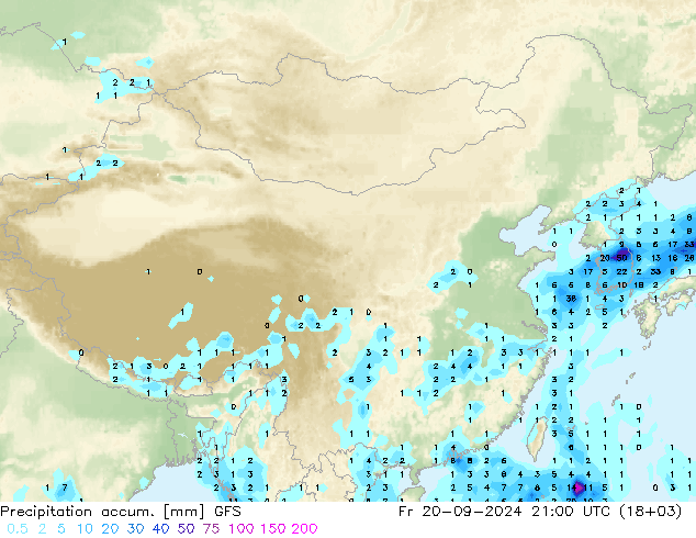 Precipitación acum. GFS vie 20.09.2024 21 UTC