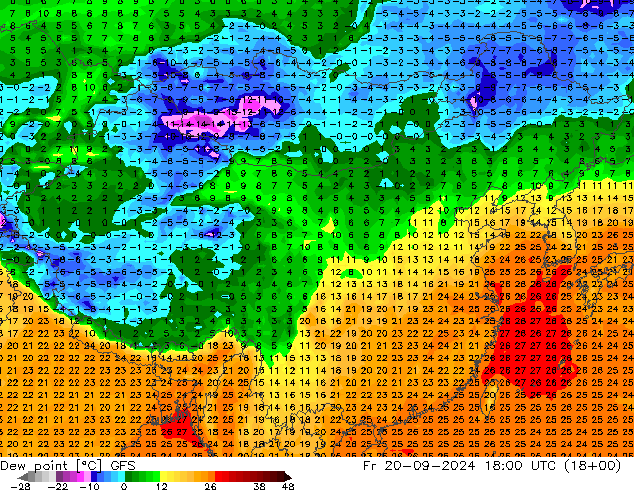 露点 GFS 星期五 20.09.2024 18 UTC