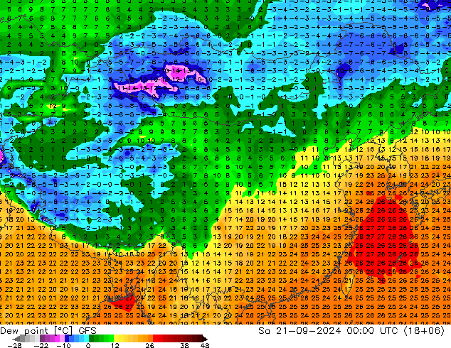 Point de rosée GFS sam 21.09.2024 00 UTC