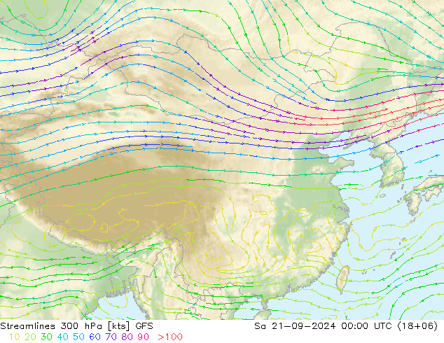 Streamlines 300 hPa GFS Sa 21.09.2024 00 UTC