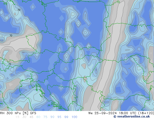 RH 300 hPa GFS We 25.09.2024 18 UTC