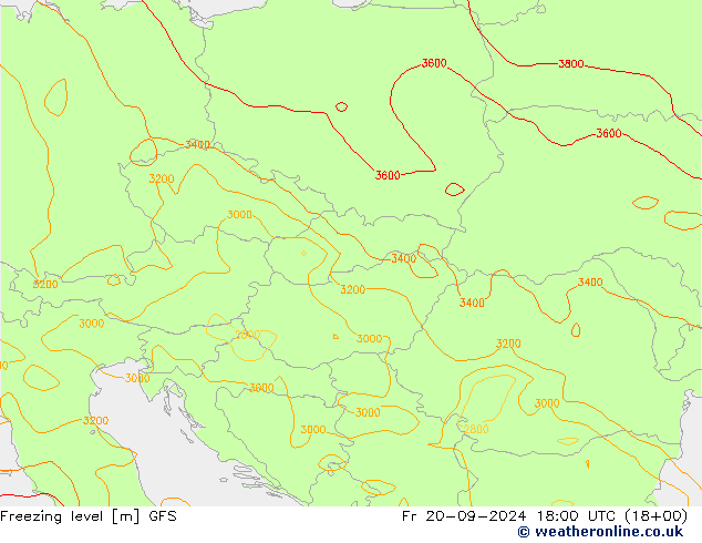 Freezing level GFS Pá 20.09.2024 18 UTC