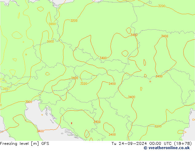 Freezing level GFS Út 24.09.2024 00 UTC