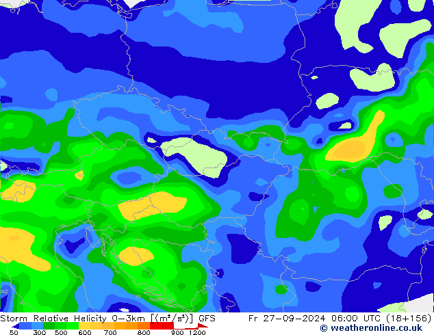 Storm Relative Helicity GFS Fr 27.09.2024 06 UTC