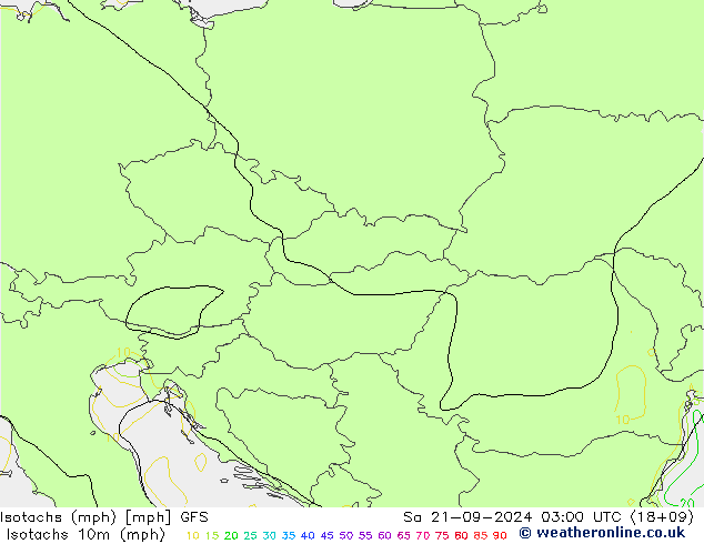 Isotaca (mph) GFS sáb 21.09.2024 03 UTC