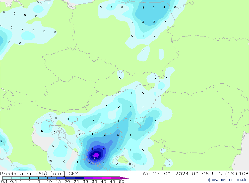 осадки (6h) GFS ср 25.09.2024 06 UTC