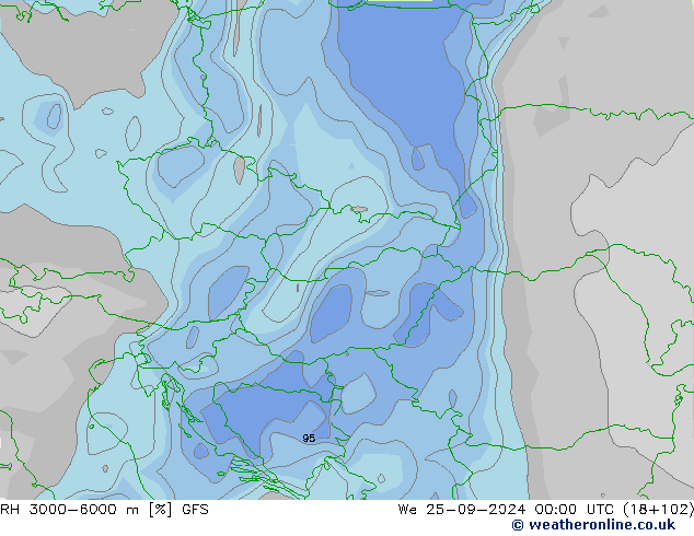 RH 3000-6000 m GFS śro. 25.09.2024 00 UTC