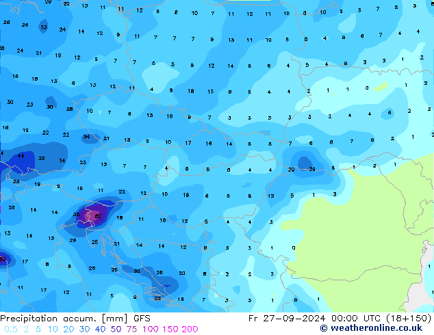 Precipitation accum. GFS Fr 27.09.2024 00 UTC