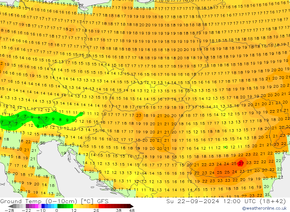 Ground Temp (0-10cm) GFS Su 22.09.2024 12 UTC