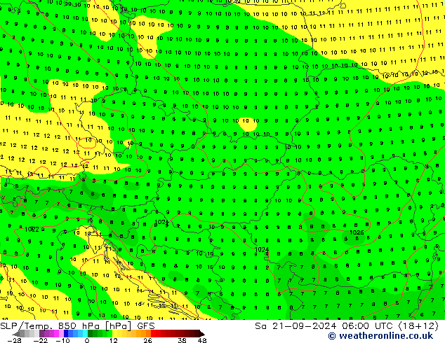 850 hPa Yer Bas./Sıc GFS Cts 21.09.2024 06 UTC