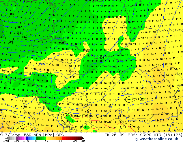 SLP/Temp. 850 hPa GFS Th 26.09.2024 00 UTC