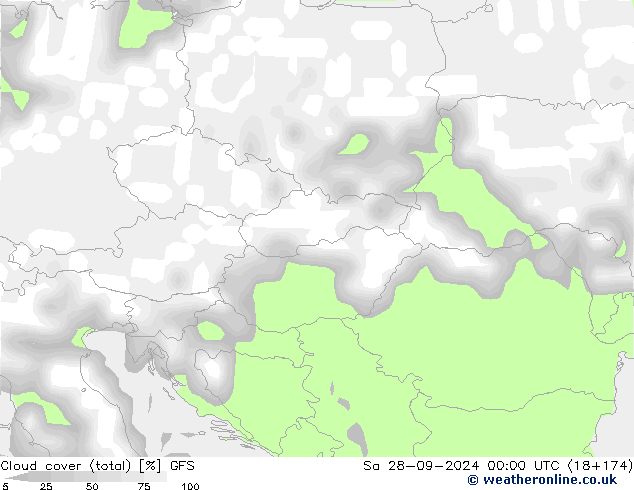 Nubes (total) GFS sáb 28.09.2024 00 UTC