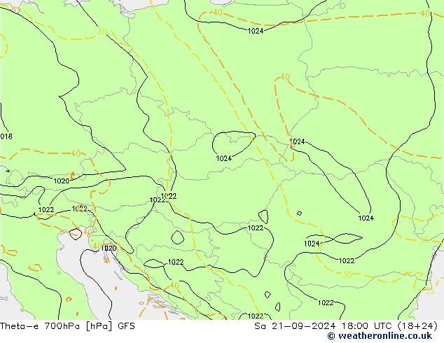 Theta-e 700hPa GFS Sáb 21.09.2024 18 UTC