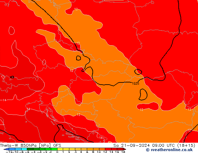 Theta-W 850hPa GFS za 21.09.2024 09 UTC