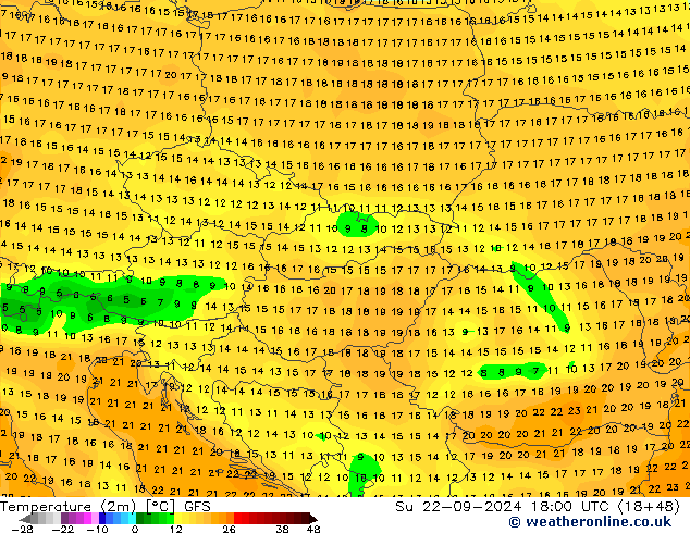 карта температуры GFS Вс 22.09.2024 18 UTC