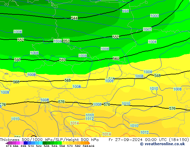 Thck 500-1000hPa GFS Fr 27.09.2024 00 UTC