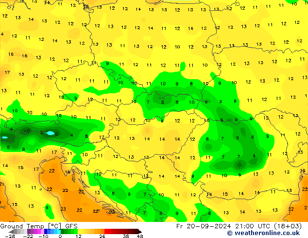 Ground Temp GFS Fr 20.09.2024 21 UTC