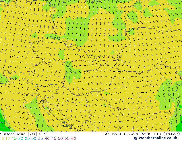 Surface wind GFS Mo 23.09.2024 03 UTC