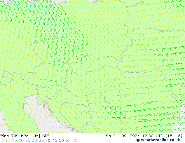 ветер 700 гПа GFS сб 21.09.2024 12 UTC