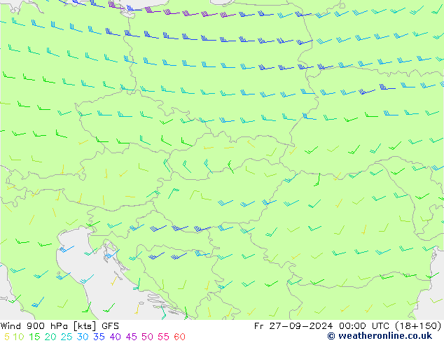 wiatr 900 hPa GFS pt. 27.09.2024 00 UTC