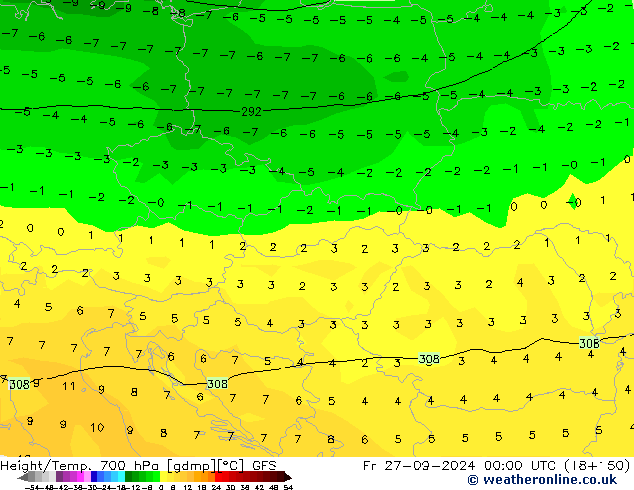 Height/Temp. 700 hPa GFS ven 27.09.2024 00 UTC