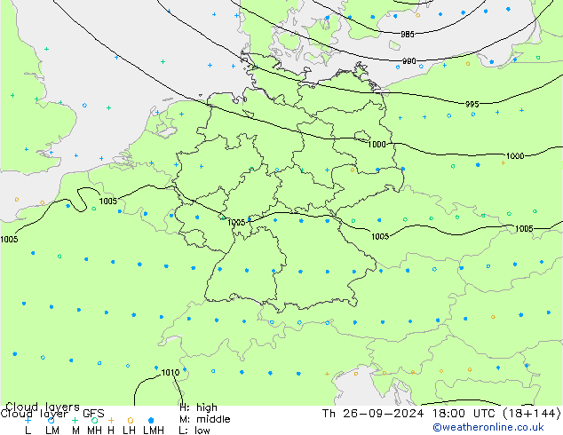 Cloud layer GFS чт 26.09.2024 18 UTC